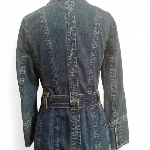 Vintage 90s fit and flair denim trench coat jacket belted sz XS - Picture 6 of 9
